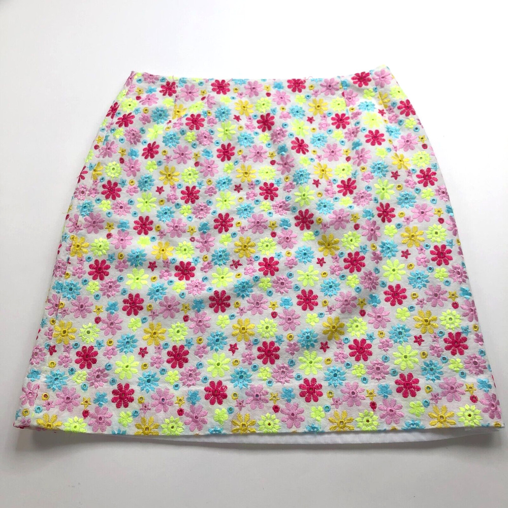 Lily Pulitzer 8 (Fits In) Side Zip Embroidered Flat Lined Mini Skirt MINT HRJ